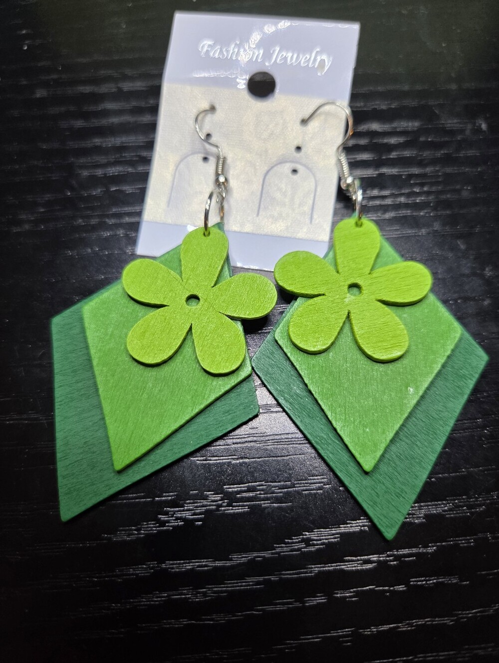 Fashion Jewelry Green Layered Flower Drop Earrings